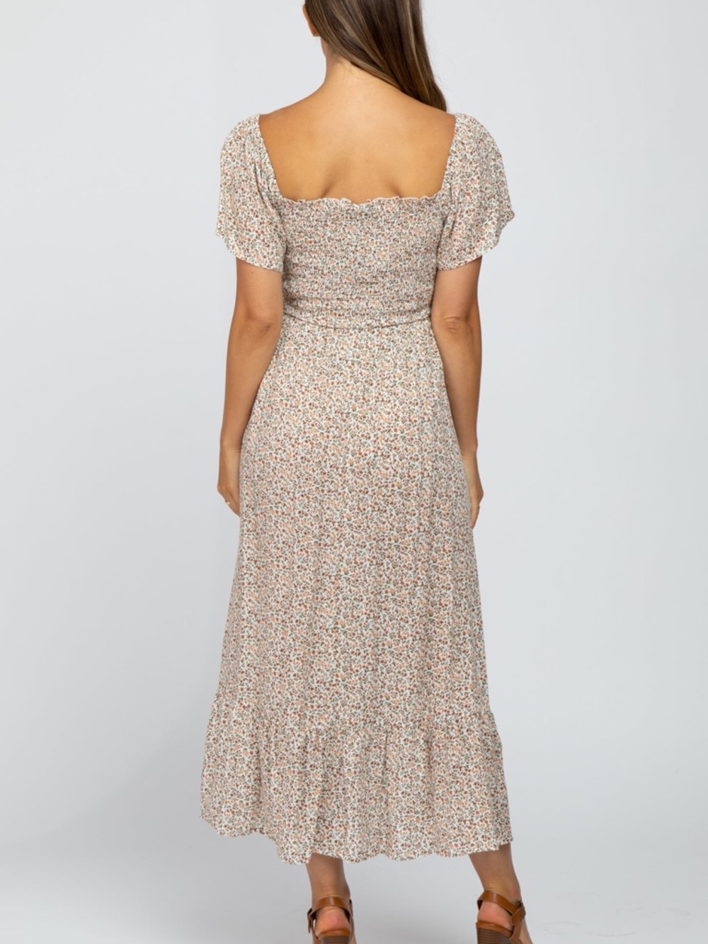 PinkBlush - Ivory Floral Smocked Maxi Dress - Picture 2 of 6